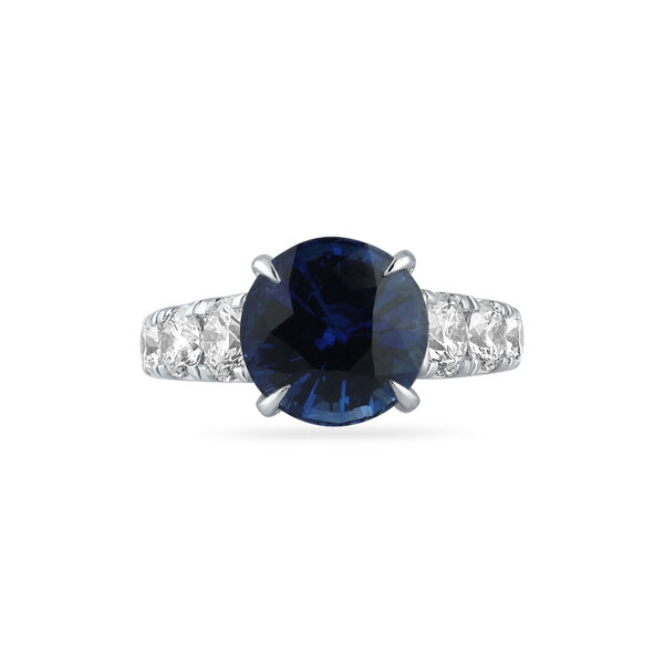 Sapphire Round-Cut Ring with Diamonds in White Gold
